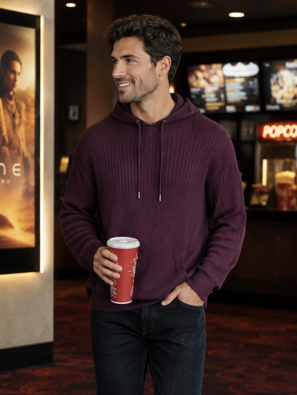 INC International Concepts Lightweight Hooded Sweater in Burgundy Men's XXL